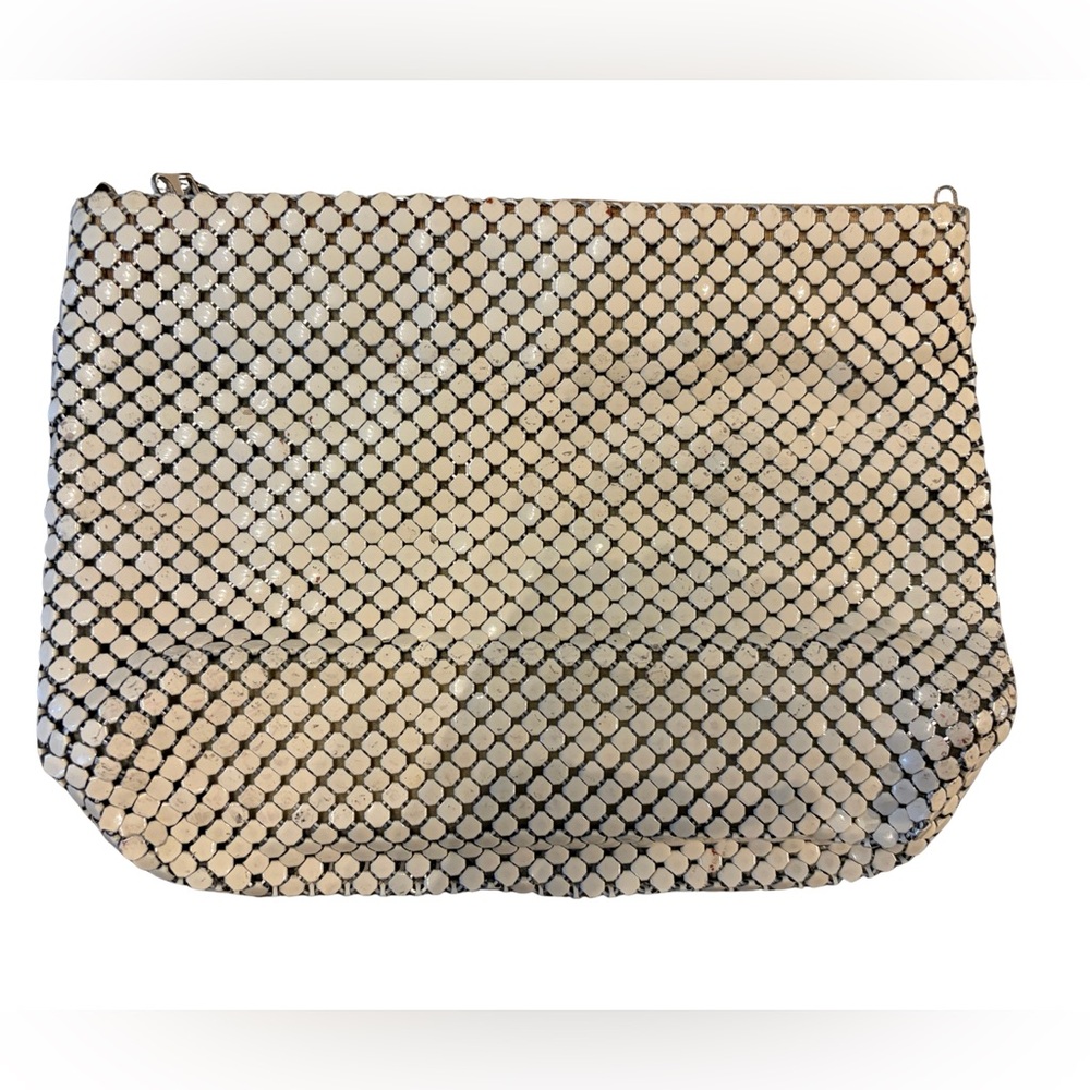 Whiting & Davis Off White Vintage 80's Metal  Mesh Clutch